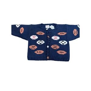 Toosies By Pennycandy Sweater Kids‎ 6 Blue Sports Ball Knit Cardigan Football